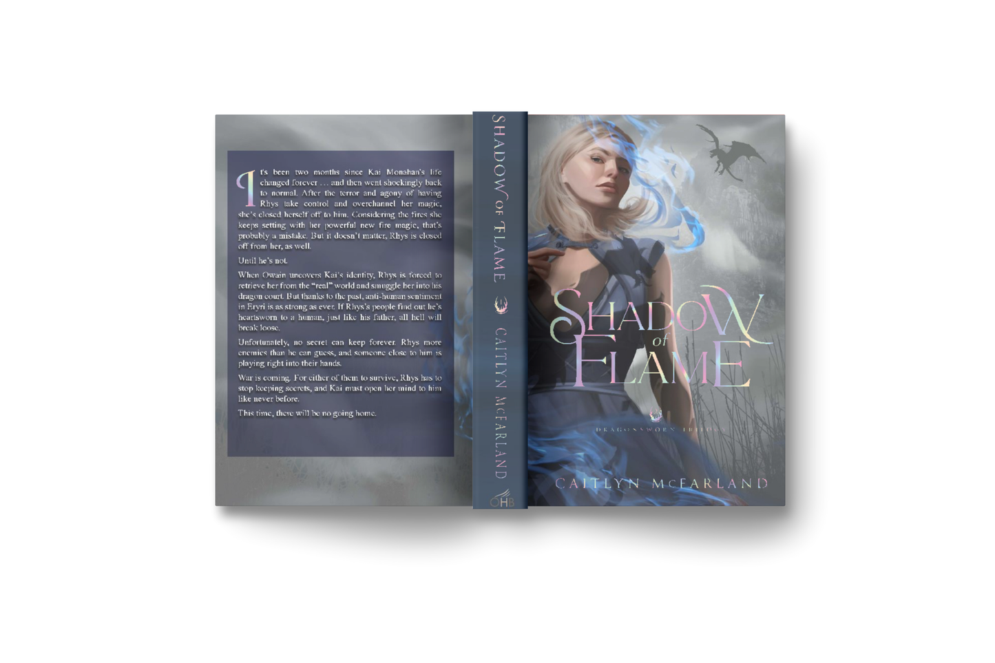 Caitlyn McFarland Shadow of Flame special edition hardback, full spread, front and back covers, spine