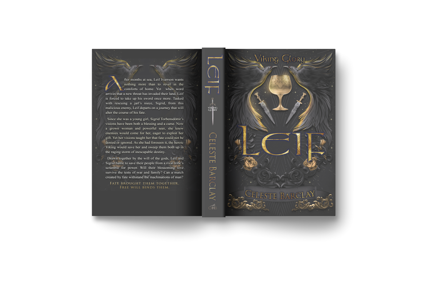 Celeste Barclay's Leif Special Edition cover spread, front cover, back cover, spine, goil foiling