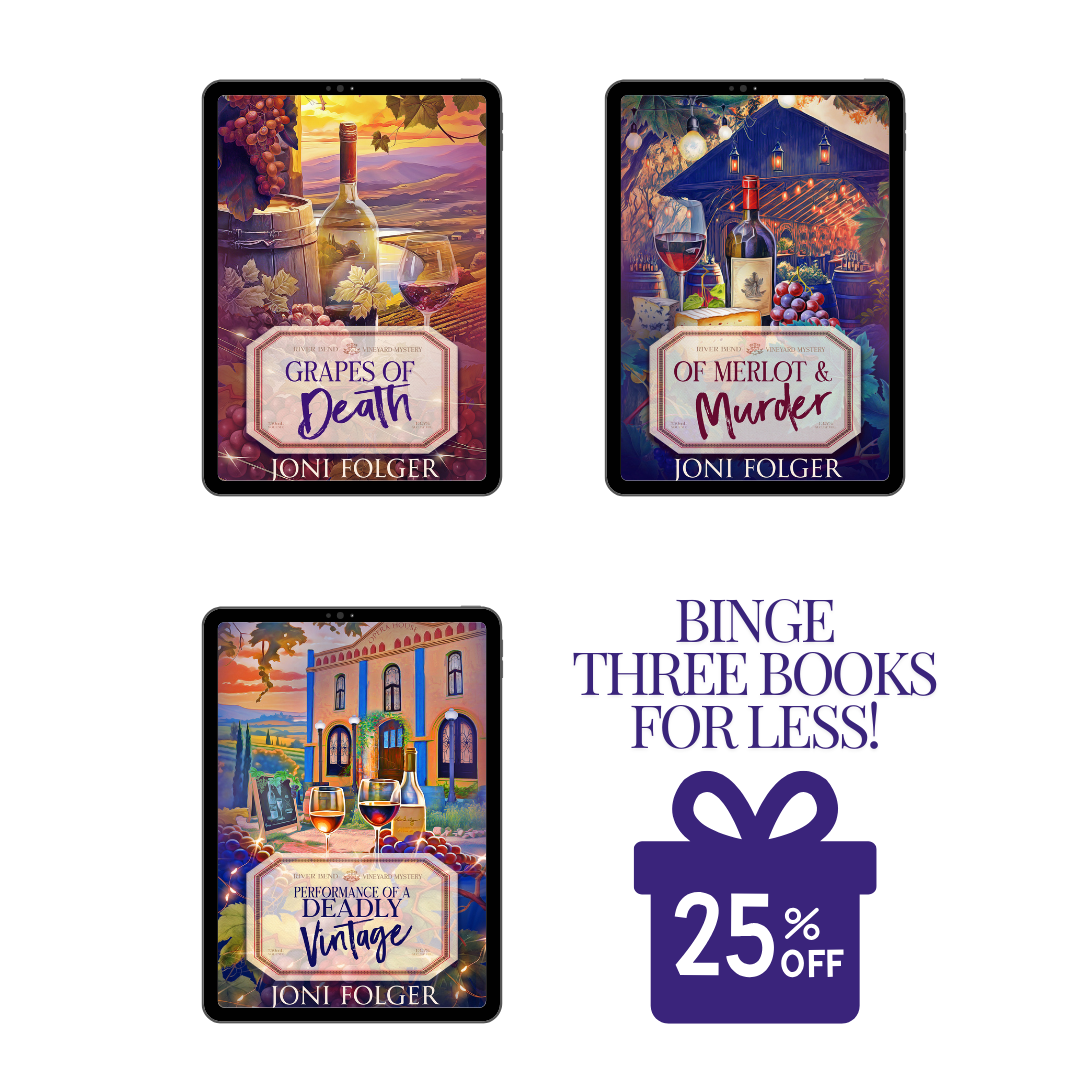 Joni Folger River Bend Vineyard Cozy Mystery series three book bundle, 25% off