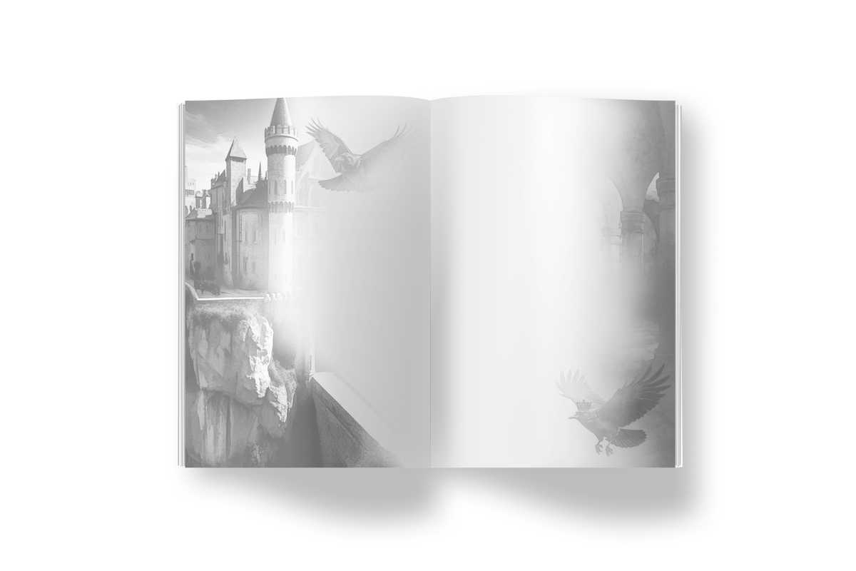 The Cornish Princess by Tanya Anne Crosby internal page art, open spread book with castle and eagle