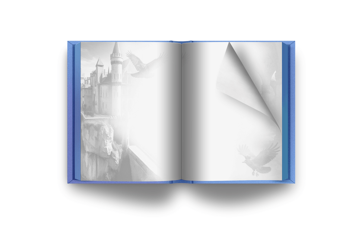 Lyon's Gift by Tanya Anne Crosby internal page art, open spread book with castle and eagle