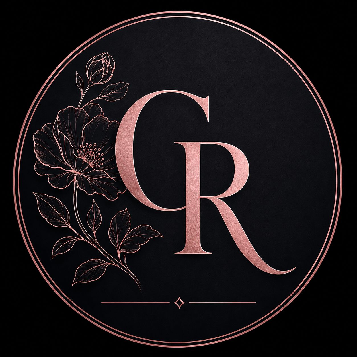 Contemporary Romance genre icon homepage, coral circle, coral overlapping CR, flower embellishment