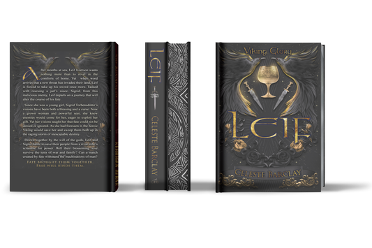 Celeste Barclay Leif Special Edition full cover spread, front cover, back cover, spine, painted edges