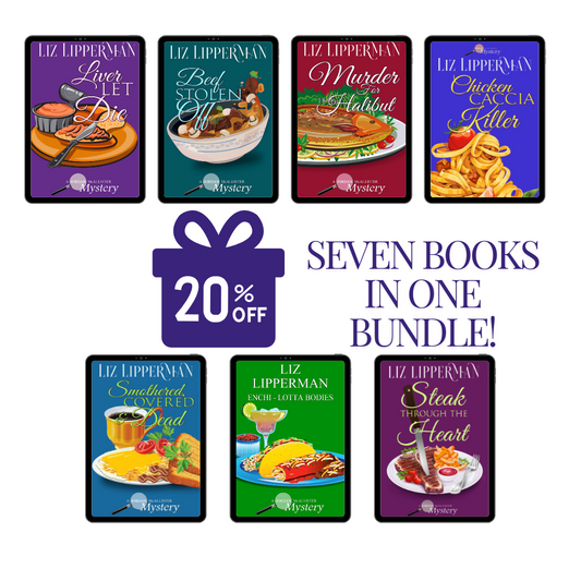 Liz Lipperman Jordan McAllister Mysteries seven book bundle covers, 20%