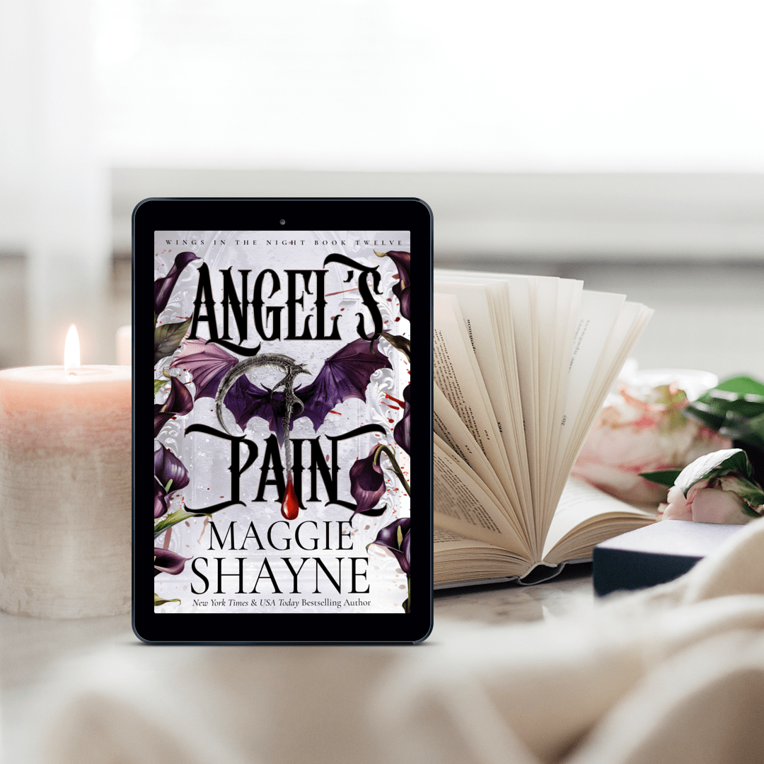 Maggie Shayne's Angel's Pain Lifestyle 2 ebook cover with candle, flowers, open book