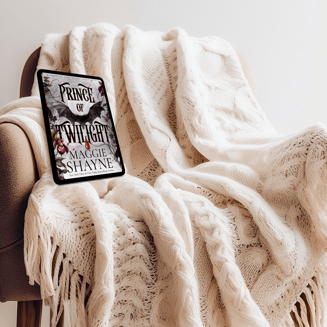 Maggie Shayne's Prince of Twilight Lifestyle 2 ebook cover, blanket, armchair