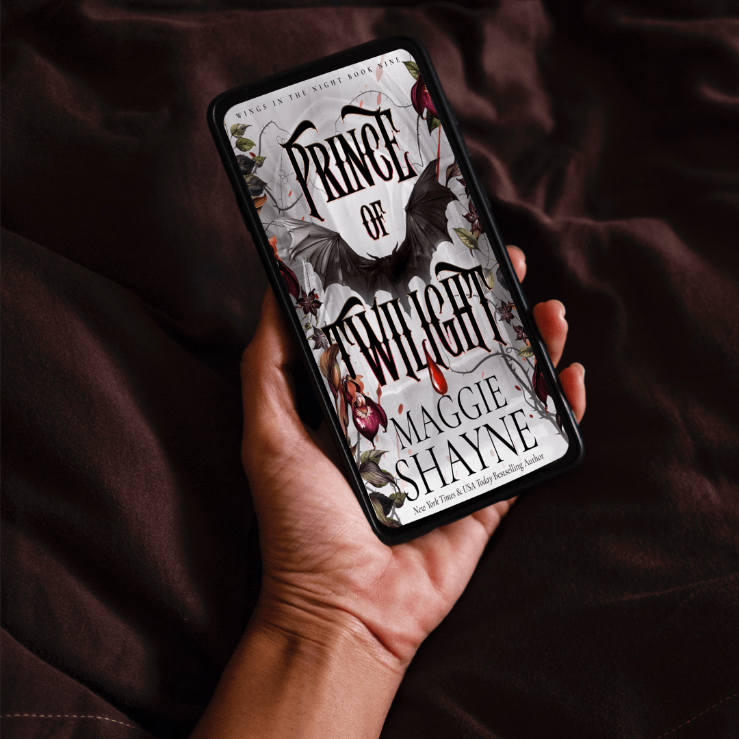 Maggie Shayne's Prince of Twilight Lifestyle 3 ebook cover in hand with brown background