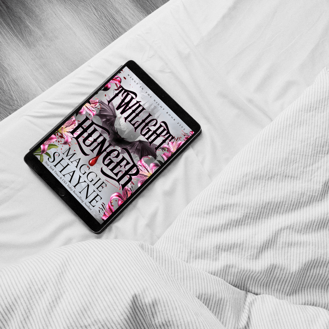 Maggie Shayne's Twilight Hunger Lifestyle 4 cover on white sheet on bed